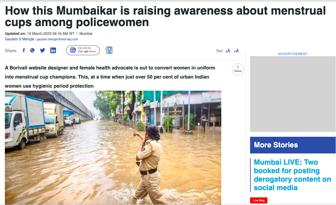 periodcupcause Mumbai midday newspaper 19 march 2023