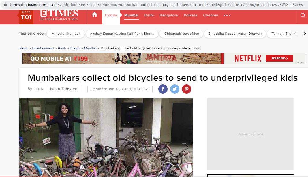 Wheels for Education Times of India Press Release